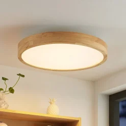 Lindby LED-loftlampe Lanira, Ø 50 cm, træ, fjernbetjening, CCT