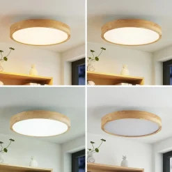 Lindby LED-loftlampe Lanira, Ø 50 cm, træ, fjernbetjening, CCT