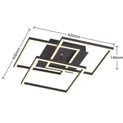 Lindby LED-loftlampe Quiana, CCT, kantet, sort, 42 cm