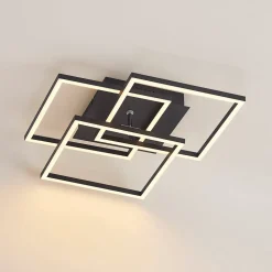 Lindby LED-loftlampe Quiana, CCT, kantet, sort, 42 cm