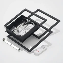 Lindby LED-loftlampe Quiana, CCT, kantet, sort, 42 cm