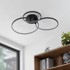 Lindby LED-loftlampe Rayk, sort, metal, 77 cm, dæmpbar