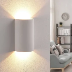 Lindby LED-væglampe Jenke, højde 16 cm, hvid, gips