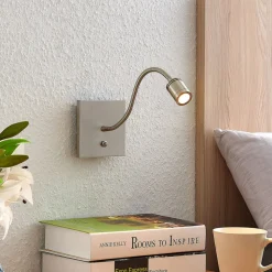 Lindby LED-væglampe Legera, 11 cm, nikkelfarvet, fleksibel arm