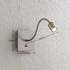 Lindby LED-væglampe Legera, 11 cm, nikkelfarvet, fleksibel arm