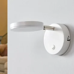 Lindby LED-væglampe Milow, hvid, 9,6 cm høj, afbryder