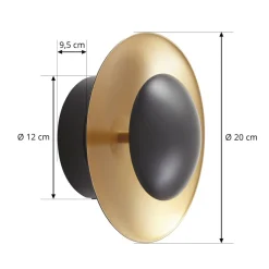 Lindby LED-væglampe Tiama, metal, sort/guld, Ø 20 cm