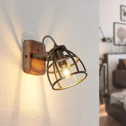 Lindby loftspot Rutger, 16 cm, 2 lyskilder, træ, bur, E14