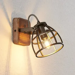 Lindby loftspot Rutger, 16 cm, 2 lyskilder, træ, bur, E14