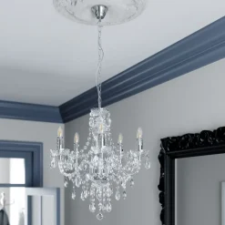 Lindby lysekrone Merida, krom, metal, 5 lyskilder, Ø 52 cm