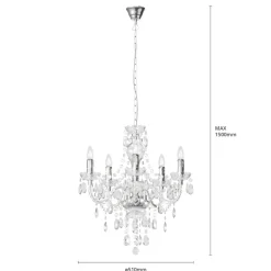 Lindby lysekrone Merida, krom, metal, 5 lyskilder, Ø 52 cm