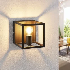 Lindby Meron væglampe, kasseform, mørkegrå