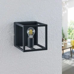 Lindby Meron væglampe, kasseform, mørkegrå