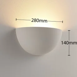 Lindby Narin uplight væglampe, hvid, gips, halvcirkelformet, 28 cm