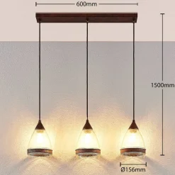 Lindby pendellampe Millina, 70 cm, rustbrun, 3 lyskilder.