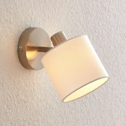 Lindby Stannis væglampe med tekstil, mat nikkel