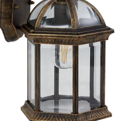 Lindby udendørs væglampe Adelisa, guld antik, aluminium, højde 39 cm