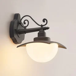 Lindby udendørs væglampe Elinda, højde 29 cm, antracit, glas