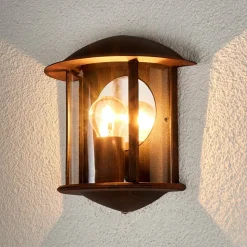 Lindby udendørs væglampe Maelis, rustbrun, metal, 27 cm, E27