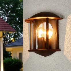 Lindby udendørs væglampe Maelis, rustbrun, metal, 27 cm, E27