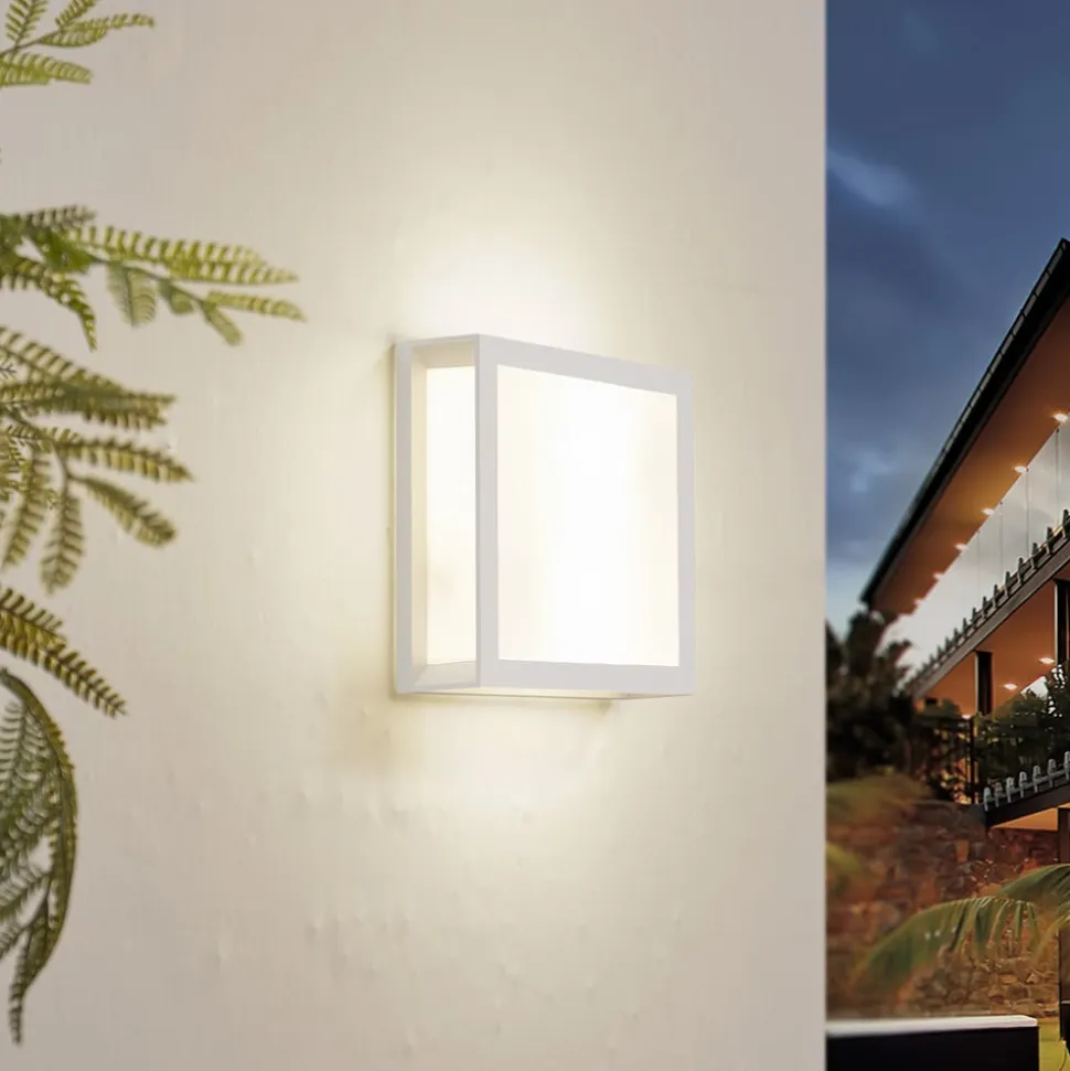 Lindby udendørs væglampe Sivana, hvid, aluminium, 26 cm x 26 cm