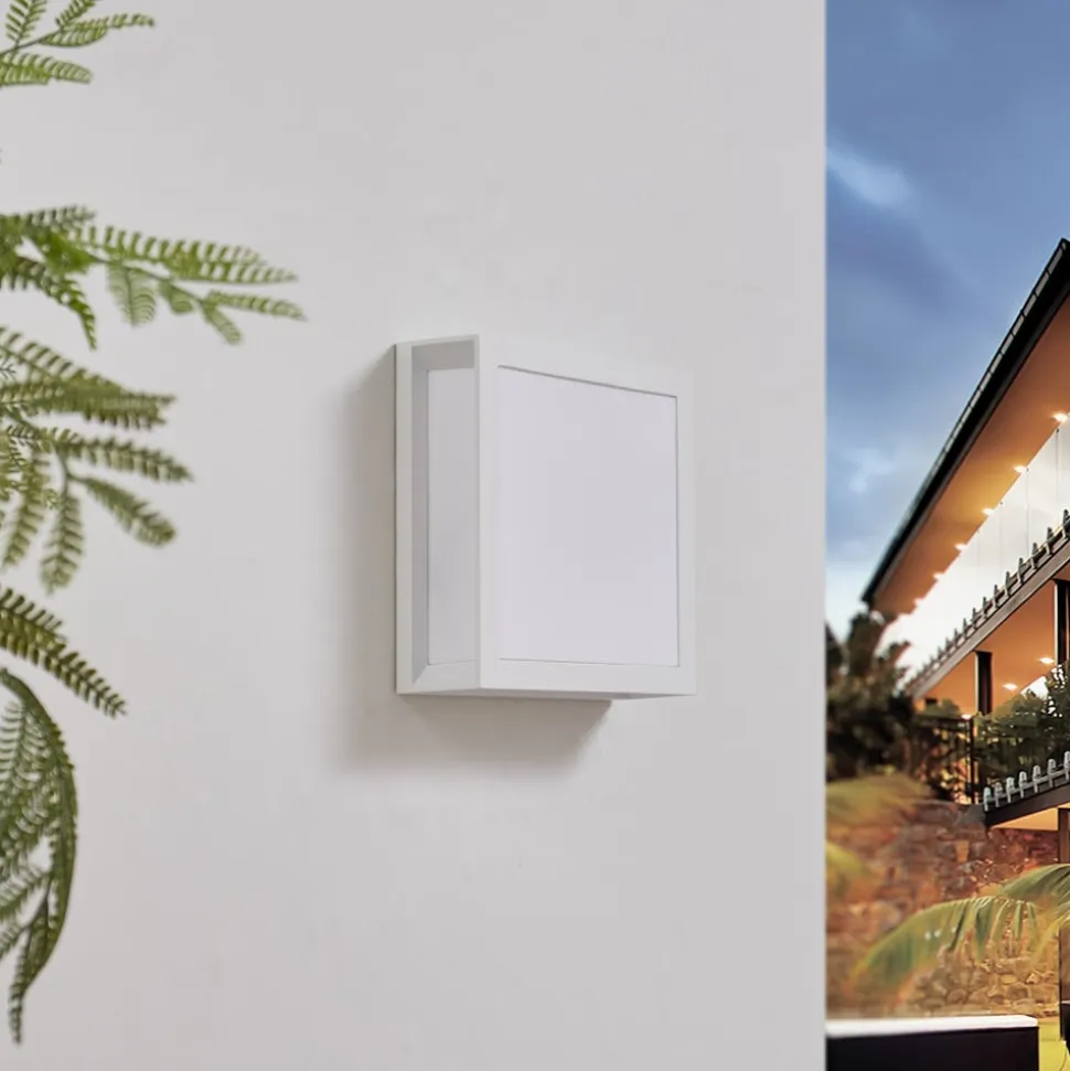 Lindby udendørs væglampe Sivana, hvid, aluminium, 26 cm x 26 cm