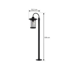 Lindby vejlampe Zayn, sort, glas, højde 109 cm, IP65