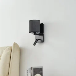 Lindby væglampe Aiden, 30 cm, sort, LED-læselampe, E14