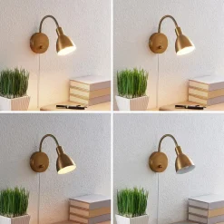 Lindby væglampe Amrei, antik messing, 42 cm, stik, dæmpbar