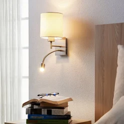 Lindby væglampe Camilo, nikkelfarvet, LED-læselampe, 28 cm