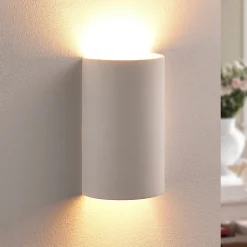 Lindby væglampe Colja, rund, højde 16 cm, gips, hvid