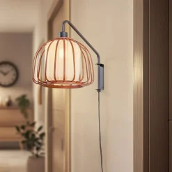 Lindby væglampe Davella, Ø 26 cm, sort, bambus, tekstil