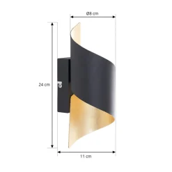 Lindby væglampe Desirio, sort/guld, 24 cm, metal