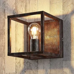 Lindby væglampe Emin, bredde 18 cm, rustfarvet, metal