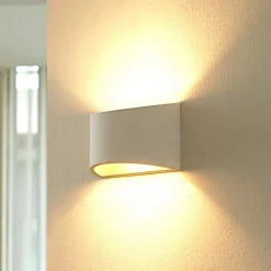 Lindby væglampe Heiko, op/ned, gips, hvid, højde 12 cm