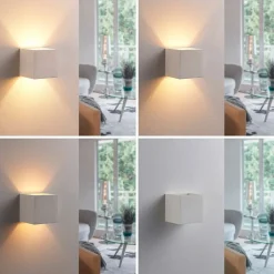 Lindby væglampe Kay, hvid, gips, 11,5 x 11,5 cm