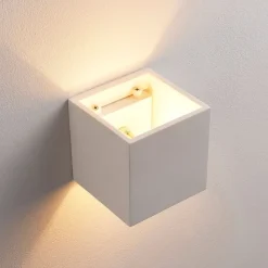 Lindby væglampe Kay, hvid, gips, 11,5 x 11,5 cm
