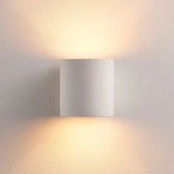 Lindby væglampe Krista, hvid, gips, op/ned, kan males, G9