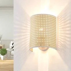 Lindby væglampe Lautaro, bambus, 25 cm høj, E27