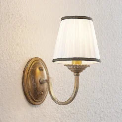 Lindby væglampe Lumiel, creme/messing, tekstil, 27 cm