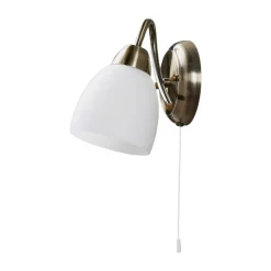 Lindby væglampe Mael, højde 20 cm, antik messing, trækkontakt