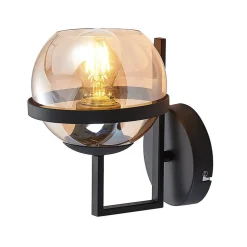 Lindby væglampe Marinka, højde 20 cm, sort, røgfarvet glas