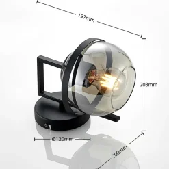 Lindby væglampe Marinka, højde 20 cm, sort, røgfarvet glas