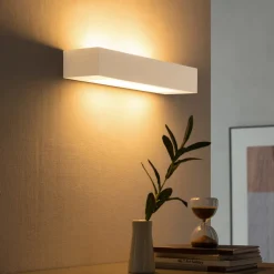 Lindby væglampe Matteo, hvid, gips, 36 cm, E14, kan males