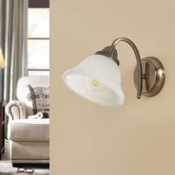 Lindby væglampe Mialina, 20 cm, antik messing, metal, glas