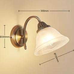 Lindby væglampe Mialina, 20 cm, antik messing, metal, glas