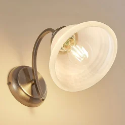 Lindby væglampe Mialina, 20 cm, antik messing, metal, glas