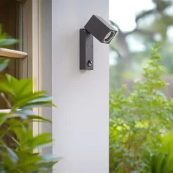 Lindby væglampe Othil, sensor, antracit, metal, IP44