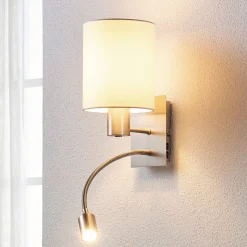 Lindby væglampe Shajan, 29 cm, tekstil, E27, LED-læselampe
