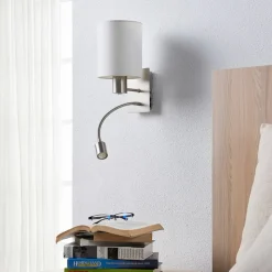 Lindby væglampe Shajan, 29 cm, tekstil, E27, LED-læselampe